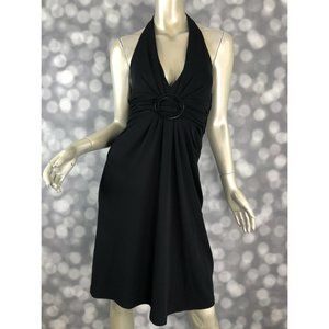 Michael Kors Dress 2 Black Jersey Ruched Halter Empire Waist Buckle Fit & Flare